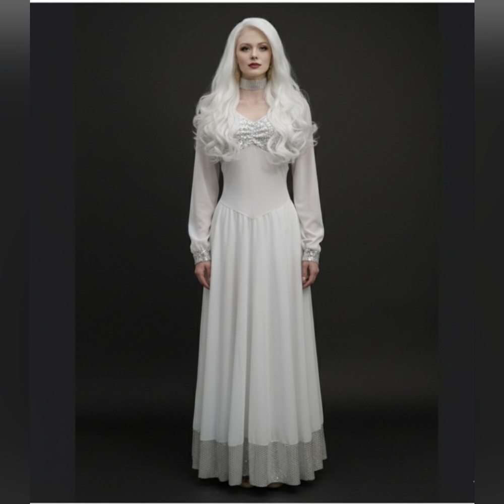 White Dress w/Silver/DANCE WEAR/Halloween Custome/Princess Dress